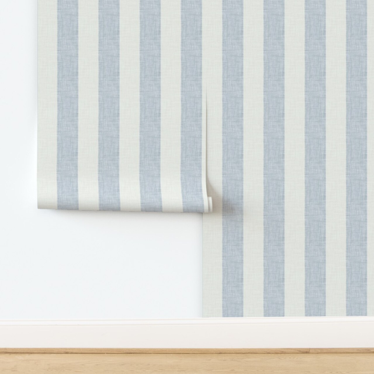 Coastal Preppy Stripe Faux Texture Linen Look Traditional Cabana Stripes Modern Farmhouse Summer Beach Blue Grandmillennial Minimalist Nursery Custom Pre-pasted Wallpaper by Spoonflower Pre-Pasted Wallpaper 2FT Wide